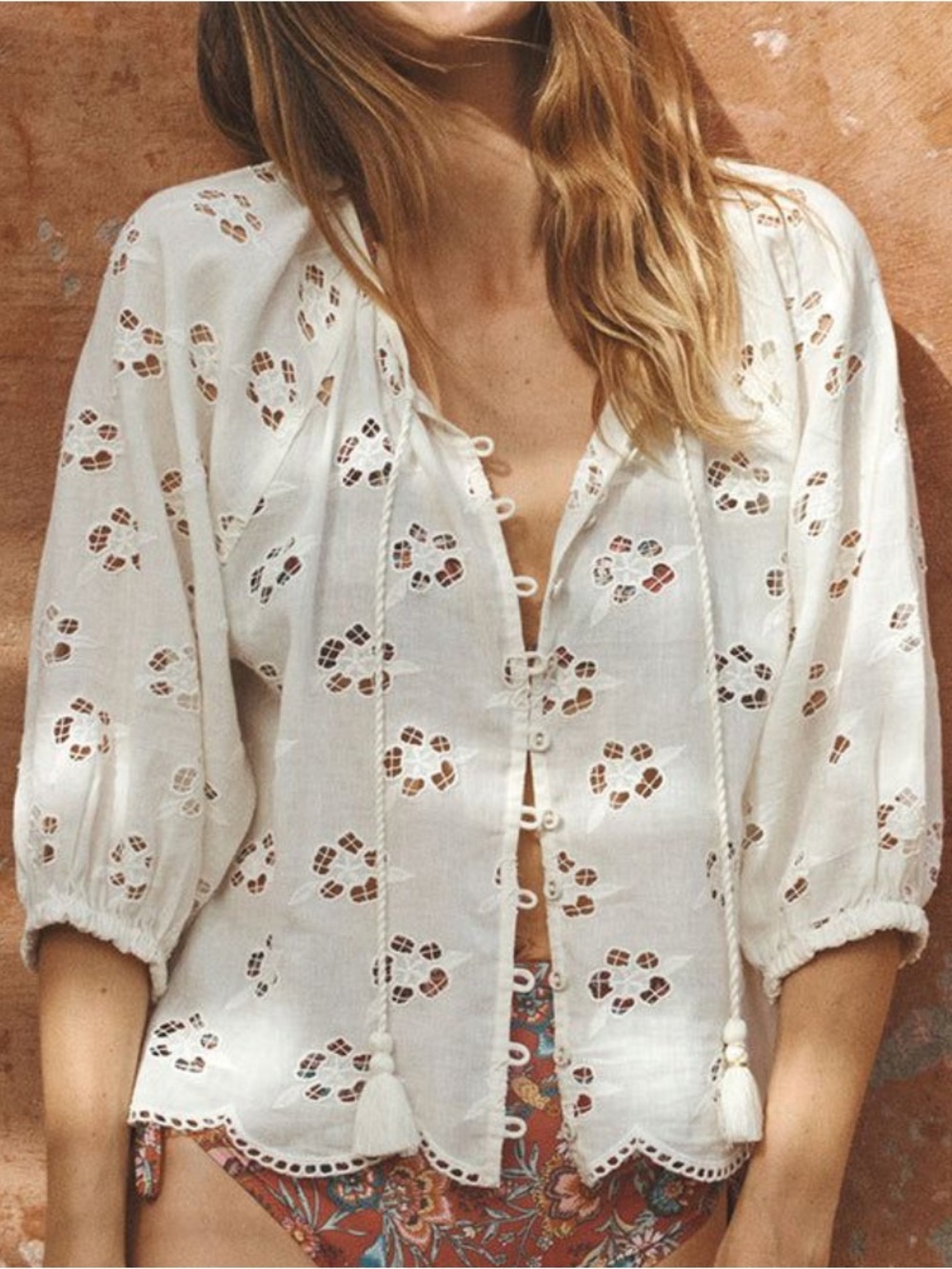 NWT Spell Organic Cotton Love Note Broderie Blouse in Star White size Large